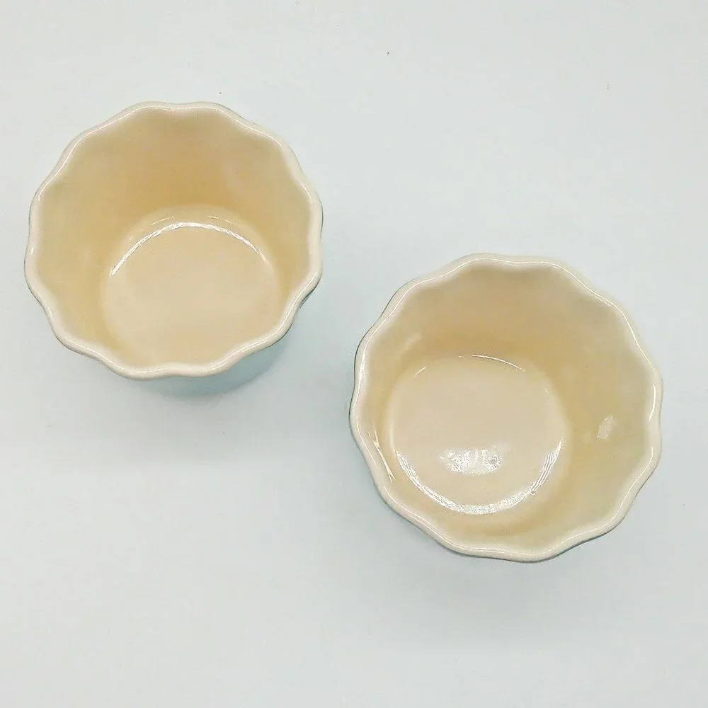 Mayfair & Jackson Aqua Blue Fluted Ceramic  6 Oz. Ramekins (2)
